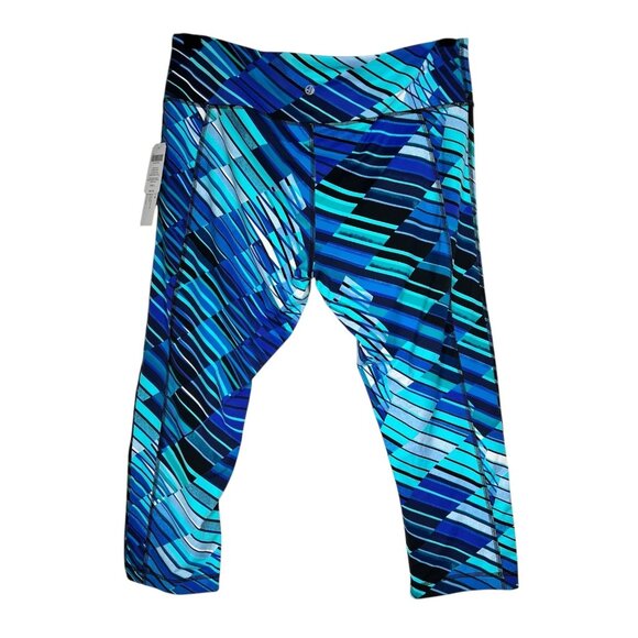 NWT Soma Sport Womens Blue Geometric Sprint Stripe Royal Crop Leggings Size L - Picture 2 of 11